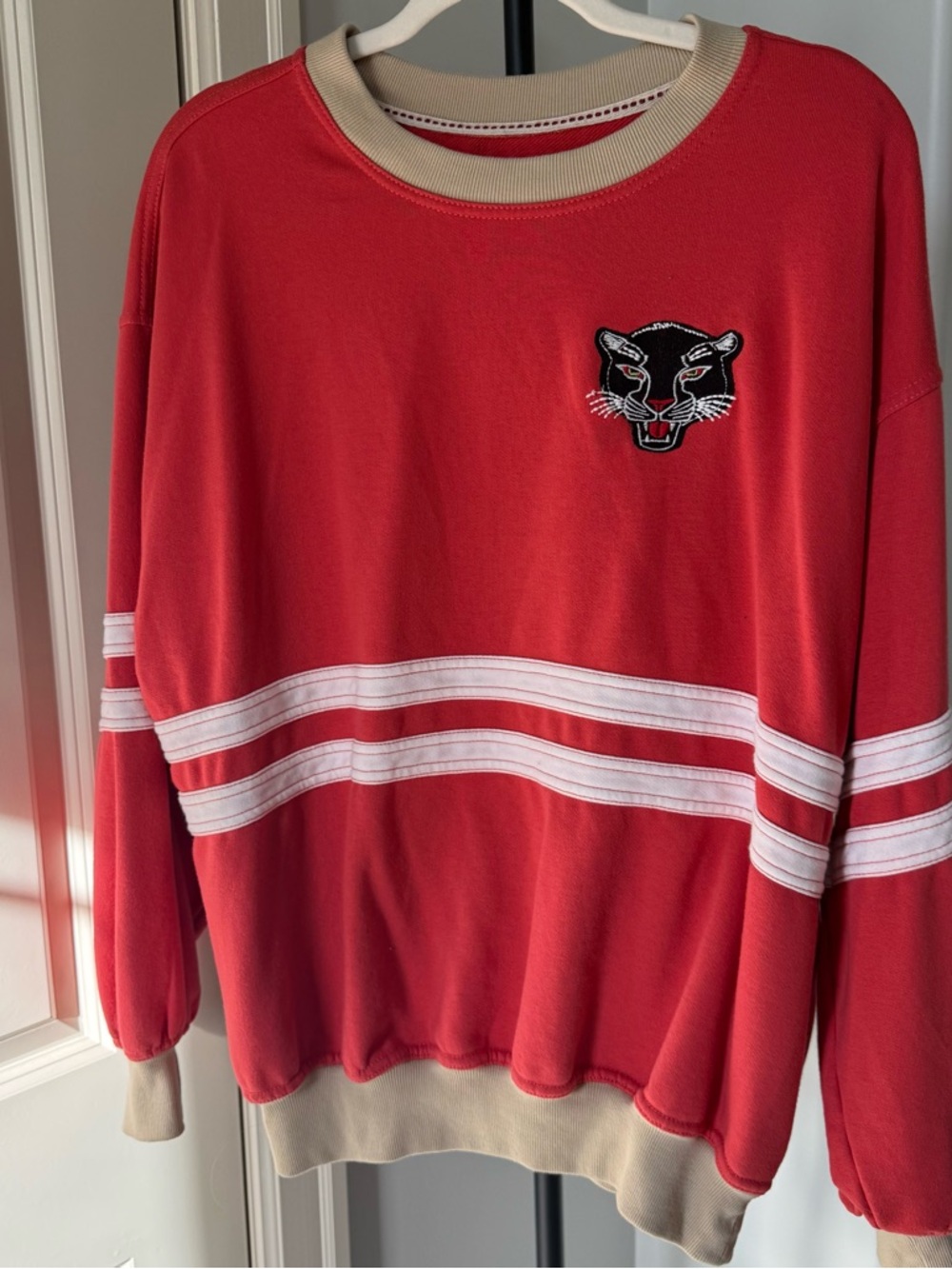 Pilcro Anthropologie Tiger Sweatshirt Red Graphic Pullover Striped Sleeve Small